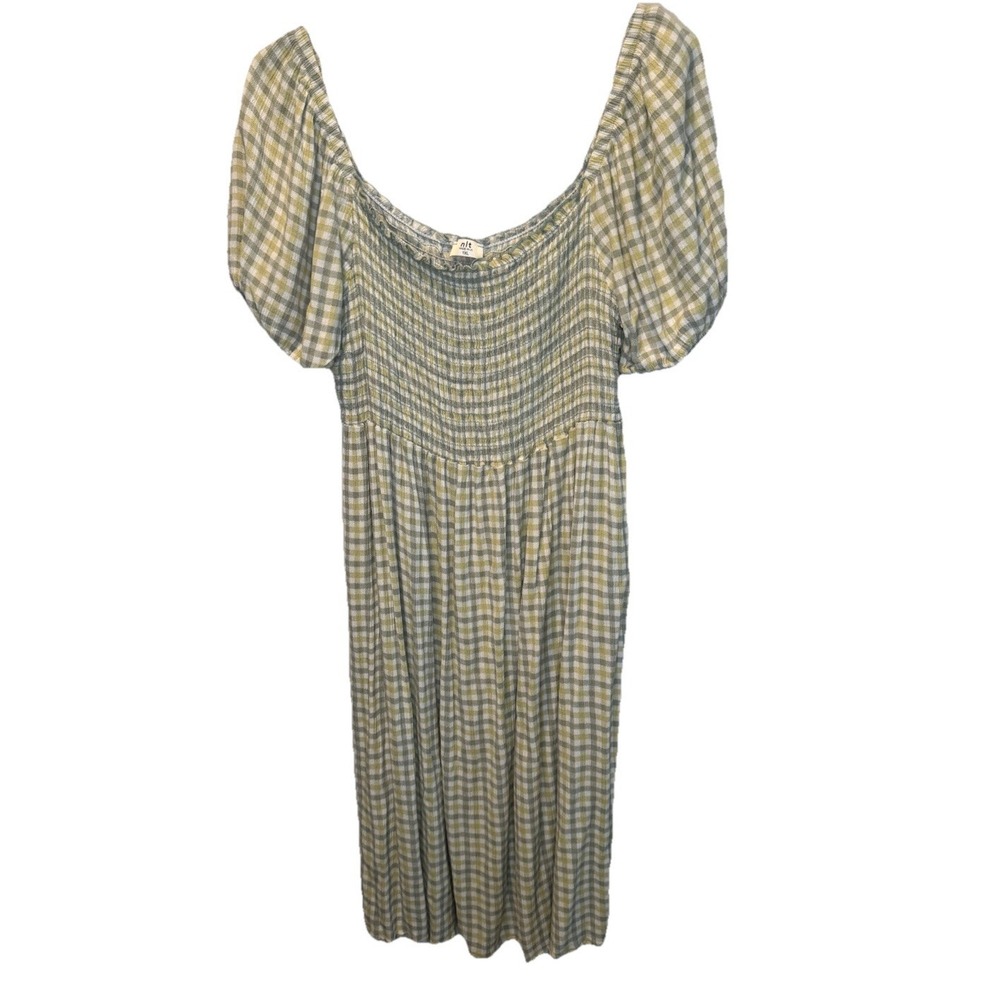 NLT Losâ Angeles Gemma Gingham Short Puffed Sleeve Smocked Midi Dress 1X Prairie